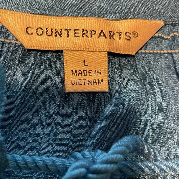 Counterparts Cobalt Blue Boho Lightweight Gauzy Lace Detail Blouse Top Large - Picture 8 of 9